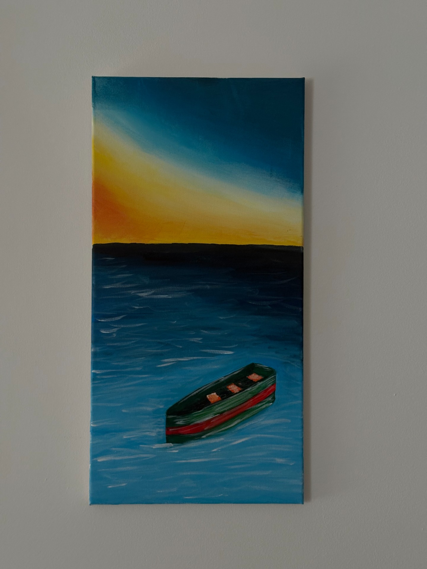Quadro pintura acrílica mar ao pôr do sol