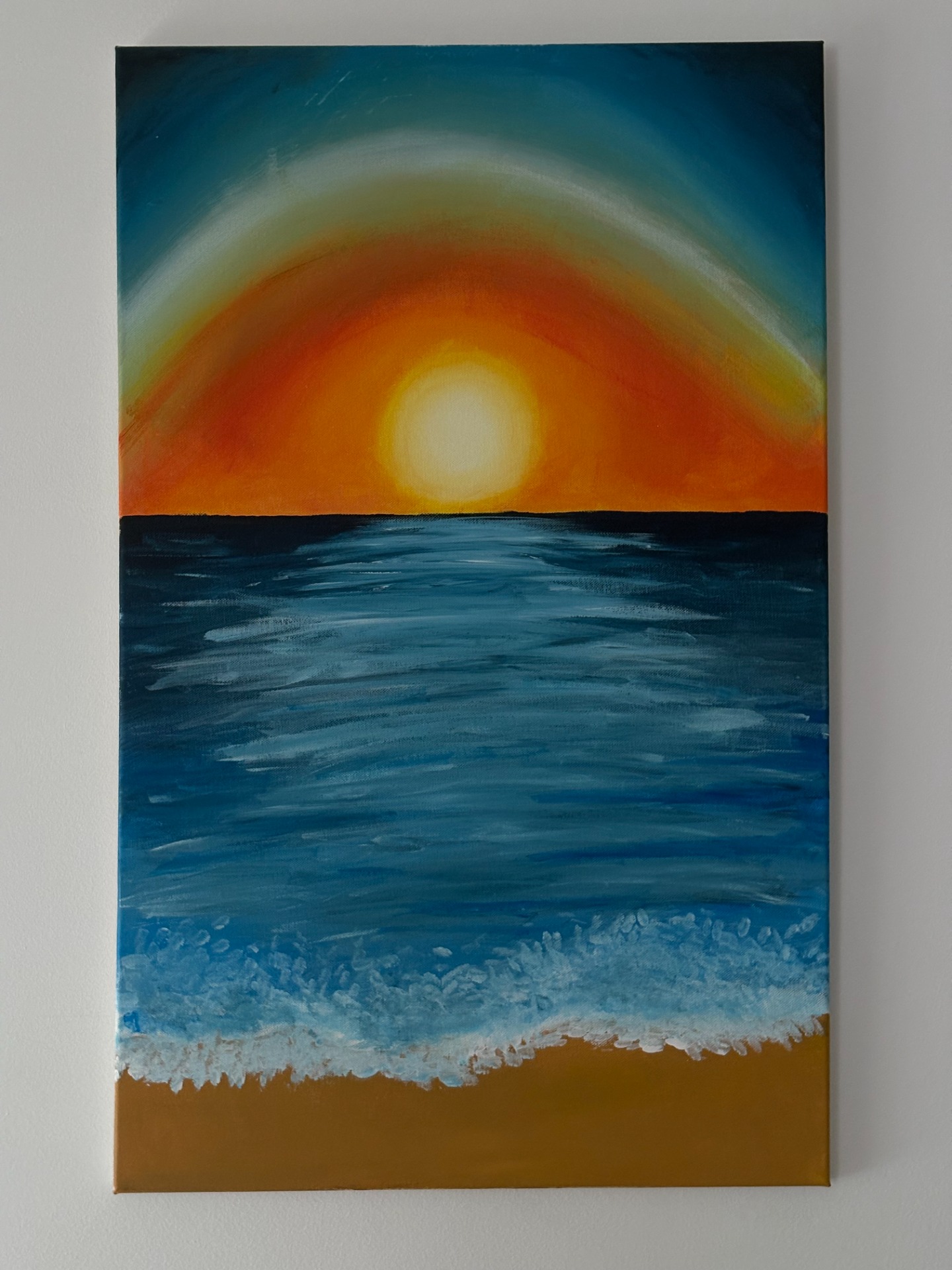 Quadro pintura acrílica mar ao pôr do sol