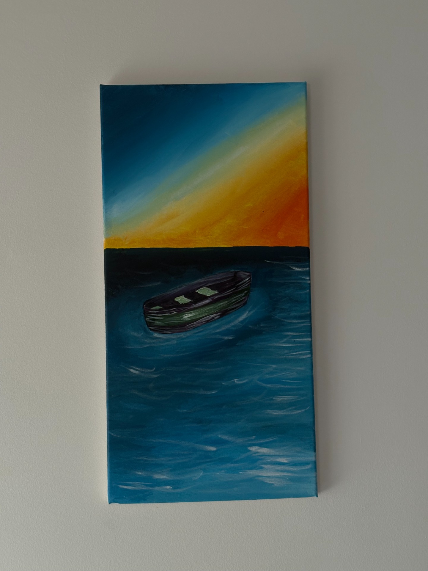 Quadro pintura acrílica mar ao pôr do sol